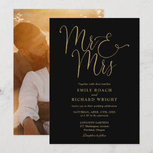 Convites Scripto Preto e Dourado Sr e Sra Foto Casamento