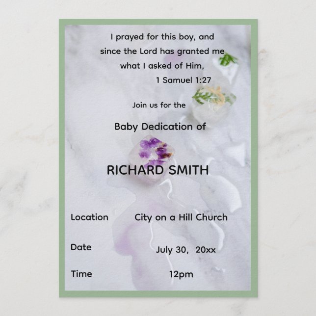 Convites Scripture Verse Boy Baby Dedication Invitation (Frente)