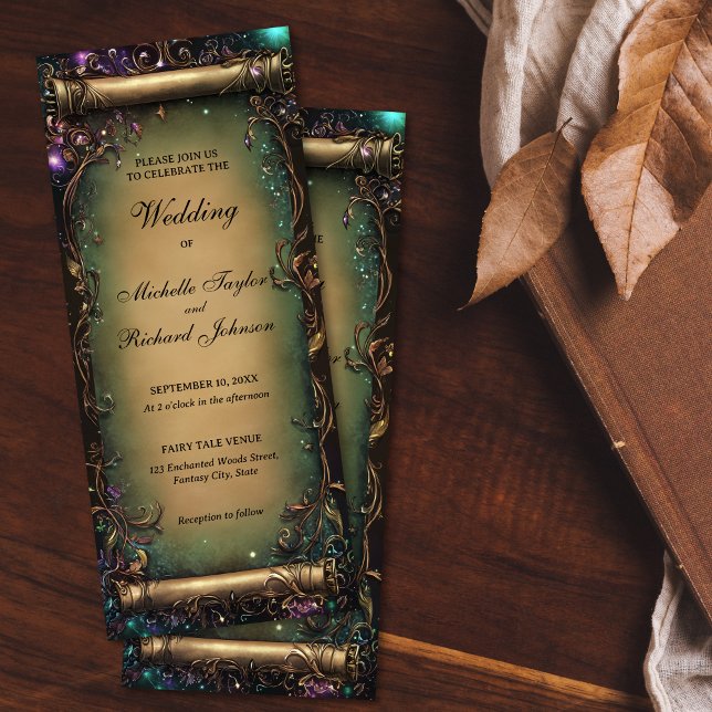 Convites Scroll de Casamento de Fadas de Florestas Encantad (enchanted woods parchment paper wedding invitat)