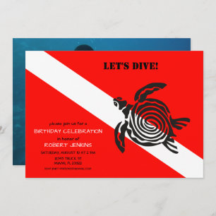 Convites Scuba Merge Bandeira e Tartaruga Marinha Foto Aniv