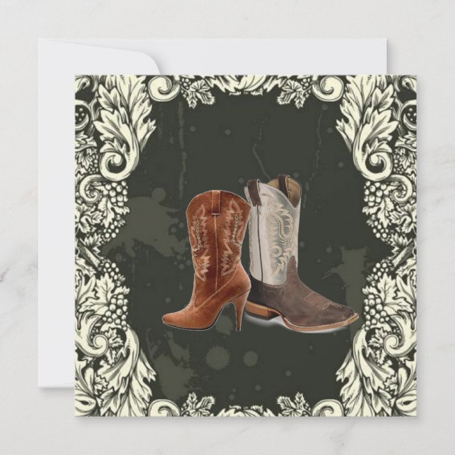 Convites se casando botas de cowboy western casamento (Frente)