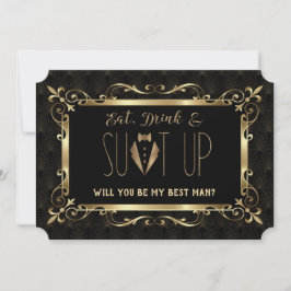 Convites Sê meu padrinho Charm Roaring 20s Dourado Art Déco