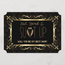 Convites Sê meu padrinho Charm Roaring 20s Dourado Art Déco