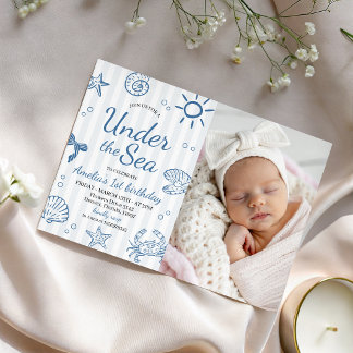 Convites Sea Animals Photo 1st Birthday Invite