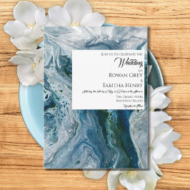 Convites Sea Blues Alcohol Ink Paint Elegant Wedding