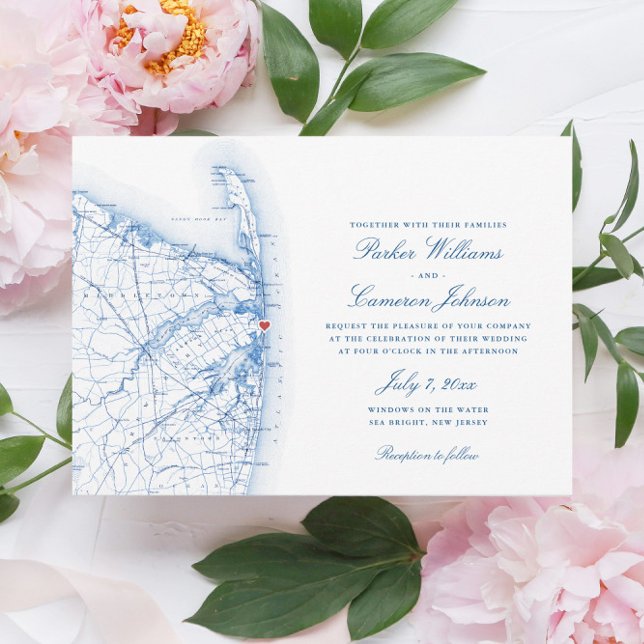 Convites Sea Bright New Jersey Elegant Wedding (This Sea Bright, New Jersey map wedding invitation is perfect for your destination beach wedding)