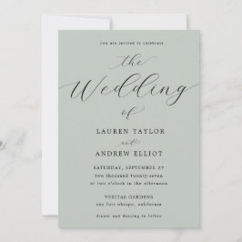 Convites Sea Glass Green Script Elegante Modern Weding