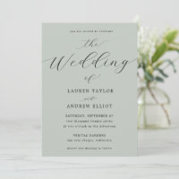 Sea Glass Green Script Elegante Modern Weding