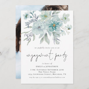 Convites Sea Mist Teal Florals Festa de noivado Fotográfica