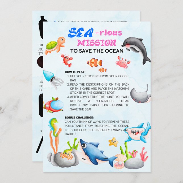 Convites Sea-riouslyFun Ocean Protector Scavenger Hunt Card (Frente/Verso)