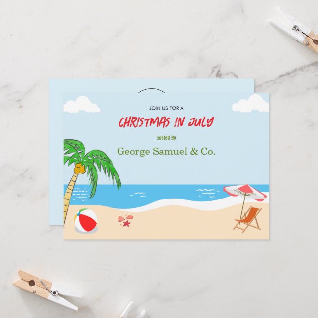 Convites Sea Side Christmas in July Custom Name Log & Text (Frente/Verso In Situ)