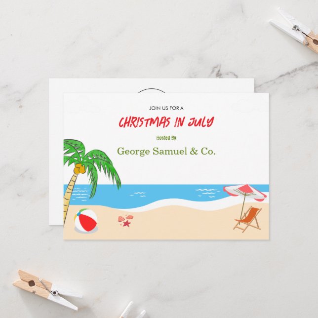 Convites Sea Side Christmas in July Custom Name Log & Text (Frente/Verso In Situ)