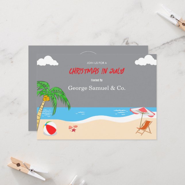 Convites Sea Side Christmas in July Custom Name Log & Text (Frente/Verso In Situ)