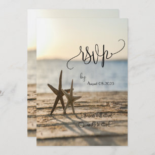 Convites Sea stars Sand Beach Script RSVP