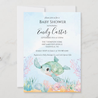 Convites Sea Turtle Baby Shower Invitation - Pink