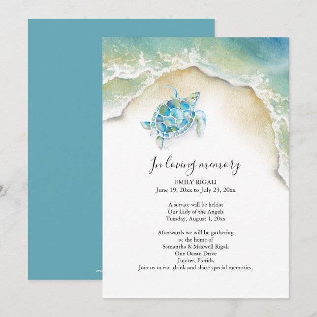 Convites Sea Turtle Celebration of Life Invitations (Frente/Verso)