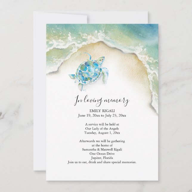Convites Sea Turtle Celebration of Life Invitations (Frente)