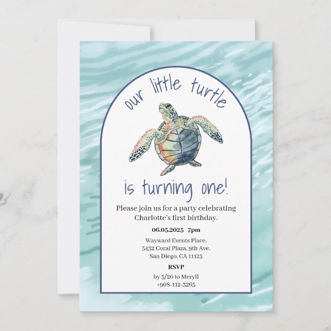 Convites Sea Turtle Watercolor Birthday Invite (Frente)