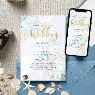 Convites Sea Turtles Ocean Life Beach Teal Weding