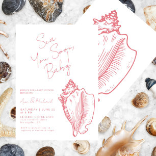 Convites Sea You em breve Baby Chic Pink Seashell Chá de fr
