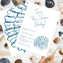 Convites "Sea You Logo Ocean Blue Scallop Baby Boy Chá"