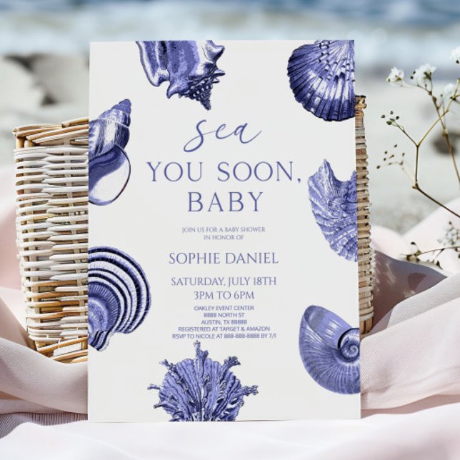 Convites Sea You Soon, Baby Blue Seashells Baby Shower (Criador carregado)