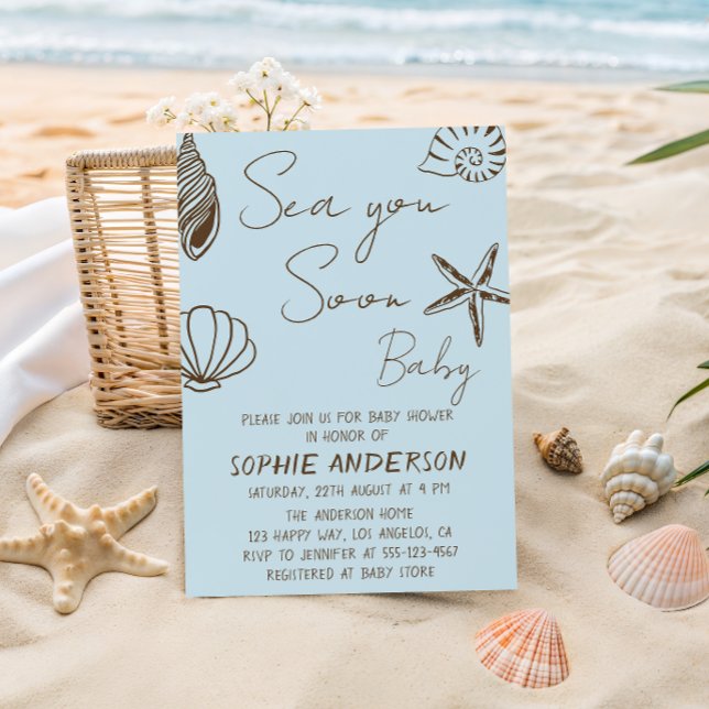 Convites Sea You Soon Baby Boho Coastal Baby Shower  (Criador carregado)