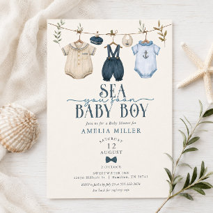 Convites Sea You Soon Baby Boy Roupa de Bebê Banho de Bebê