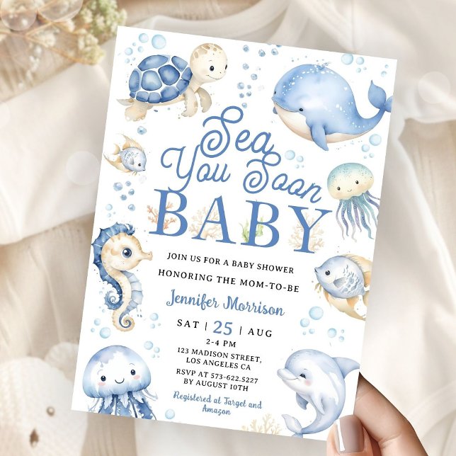 Convites Sea You Soon Baby Shower Boy Blue Ocean   (Criador carregado)