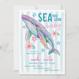 Convites Sea You Soon Baby Shower Whale Coastal Ocean Beach