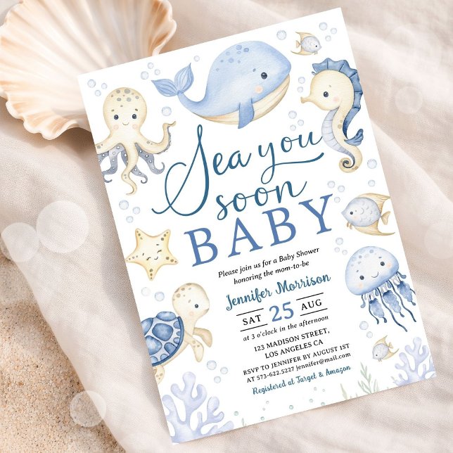 Convites Sea You Soon Boy Baby Shower Blue Ocean (Criador carregado)
