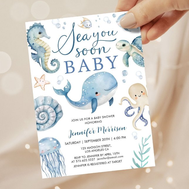 Convites Sea You Soon Boy Baby Shower Invitation  (Criador carregado)