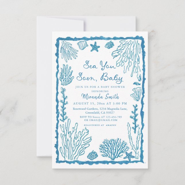 Convites Sea You Soon Coastal Baby Shower (Frente)