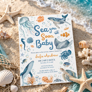 Convites Sea You Soon Coastal Baby Shower Invitation