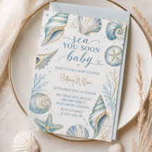 Sea You Soon Conchas Azuis Baby Shower