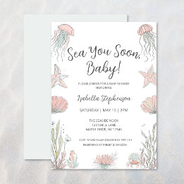Convites Sea You Soon Cute Coastal Hand Drawn Baby Shower