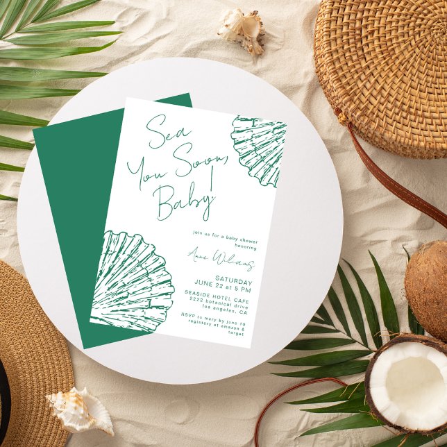 Convites Sea You Soon Marine Blue Coastal Baby Shower (Criador carregado)