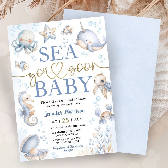 Convites Sea You Soon Modern Boy Sea Ocean Baby Shower (Criador carregado)