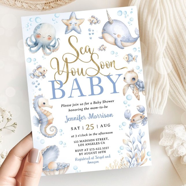 Convites Sea You Soon Ocean Animals Boy Baby Shower (Criador carregado)