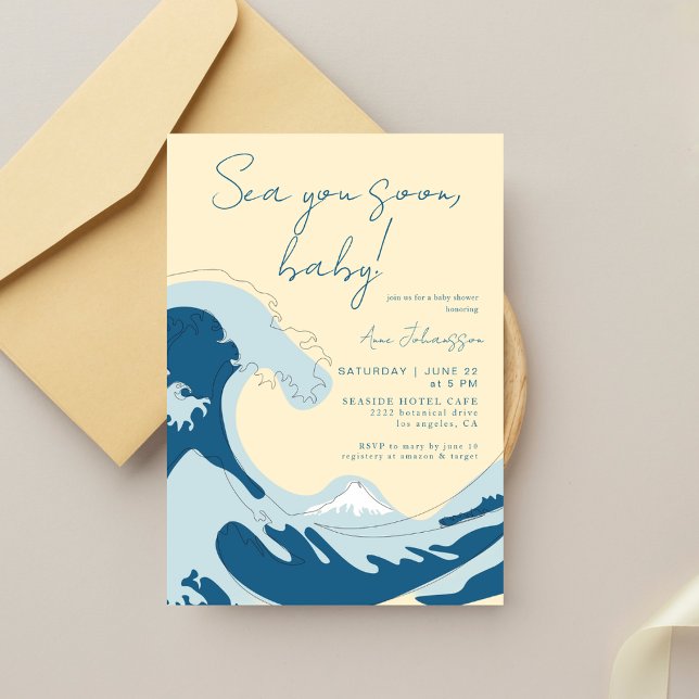 Convites Sea You Soon Ocean Wave Blue Boy Baby Shower (Criador carregado)