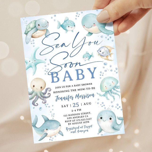 Convites Sea You Soon Ocean Whale Boy Baby Shower (Criador carregado)