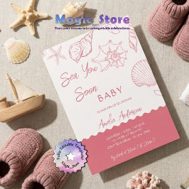 Convites Sea You Soon Pink Seashells Coastal Baby Shower