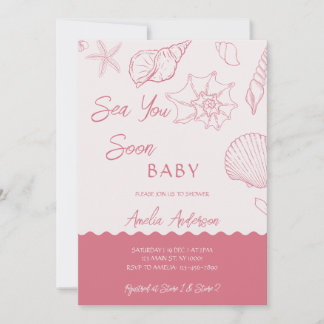 Convites Sea You Soon Pink Seashells Coastal Baby Shower