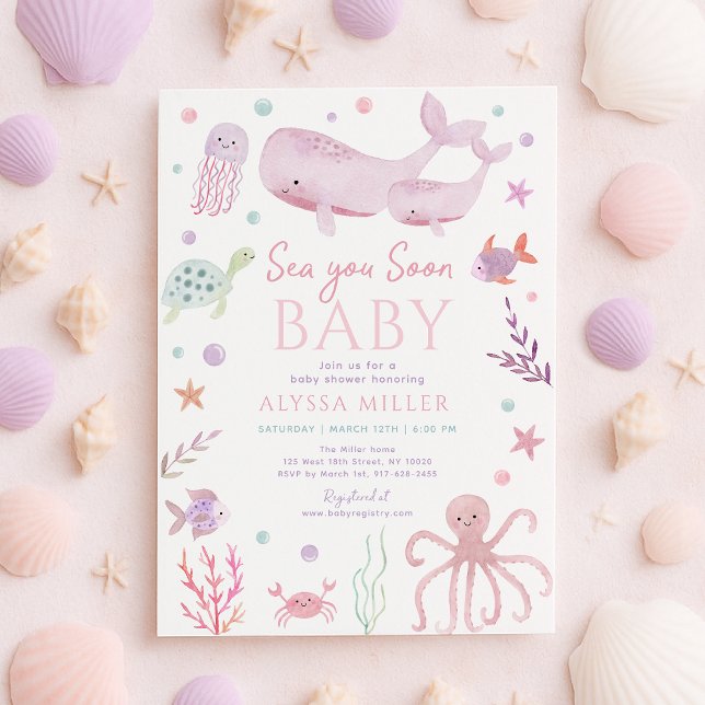 Convites Sea You Soon Pink Under the Sea Baby Shower (Criador carregado)