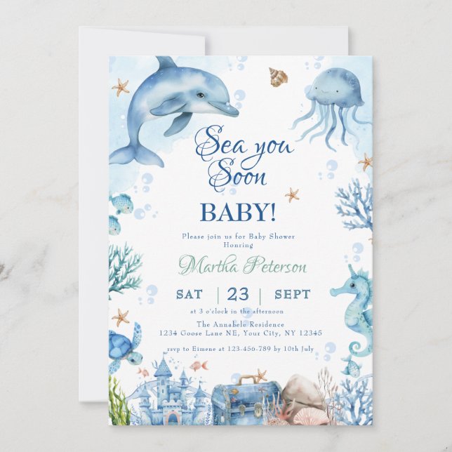 Convites Sea You Soon Seashell Baby Shower (Frente)