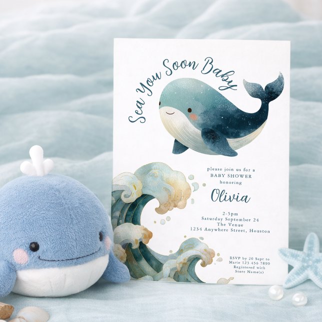 Convites Sea You Soon Whale Ocean White Baby Shower (Criador carregado)