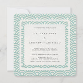 Convites Seafoam Green+White Stylized Waves Moderno Casamen
