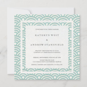 Convites Seafoam Green + White Waves Elegant Beach Weding