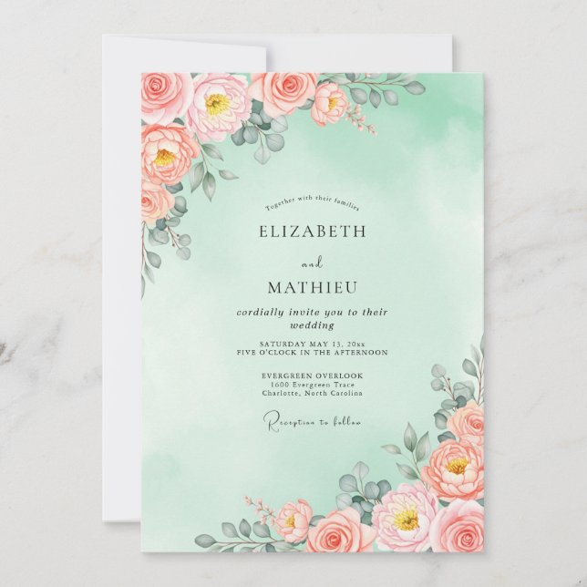 Convites Seafoam Peach Radiant Spring Wedding (Frente)