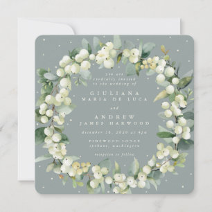 Convites Seafoam Snowberry+Eucalyptus Wreath Casamento Quad